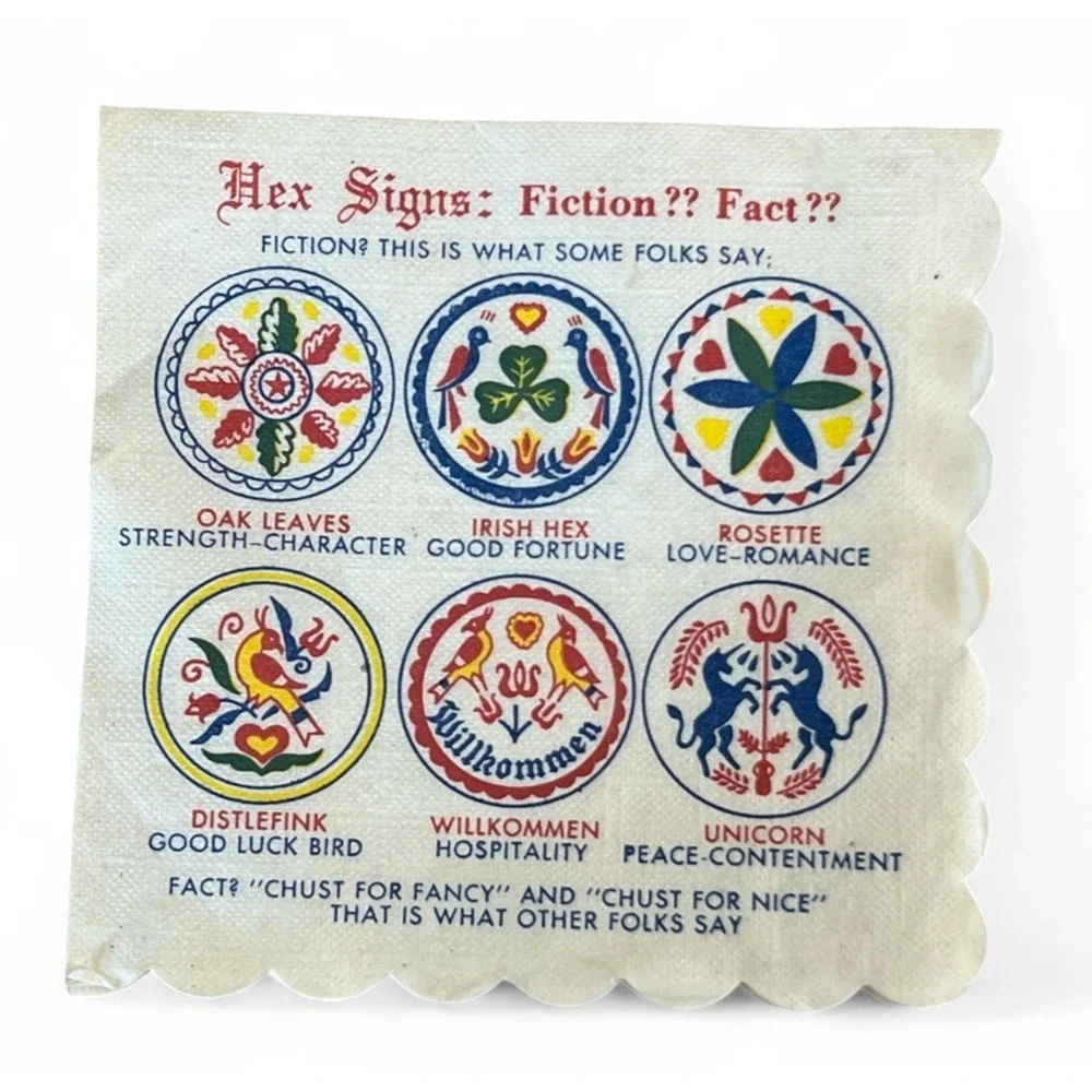 Vintage Hex Signs Paper Napkins Set of 18 Pennsylvania Dutch Amish Americana